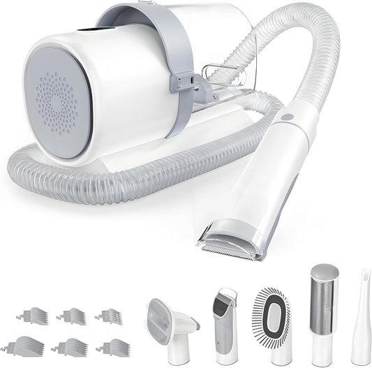 Sweetcrispy Professional Pet Grooming Vacuum Kit front view showing the main vacuum unit and the large two point five liter dust canister.