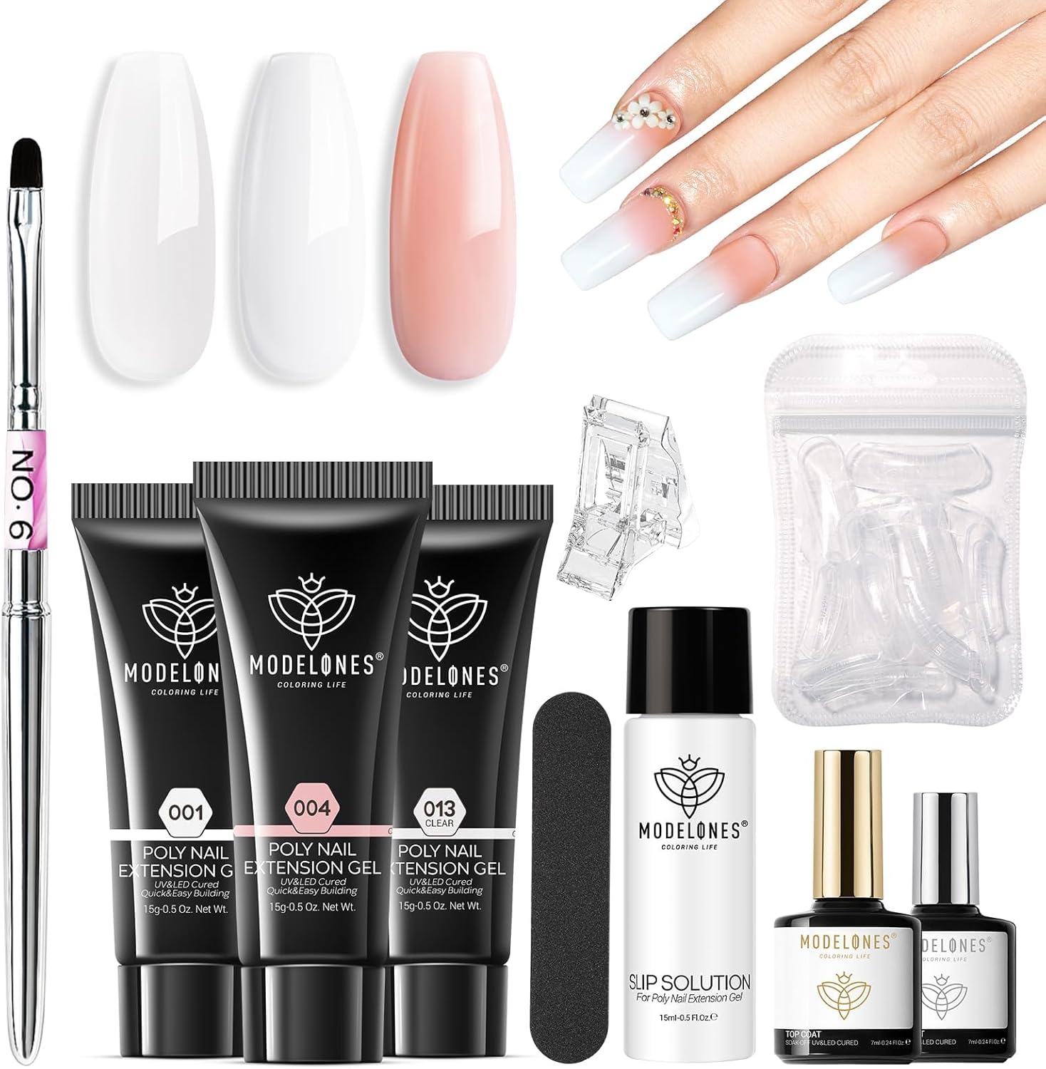 Modelones poly gel nail kit 3 colors professional starter set front view