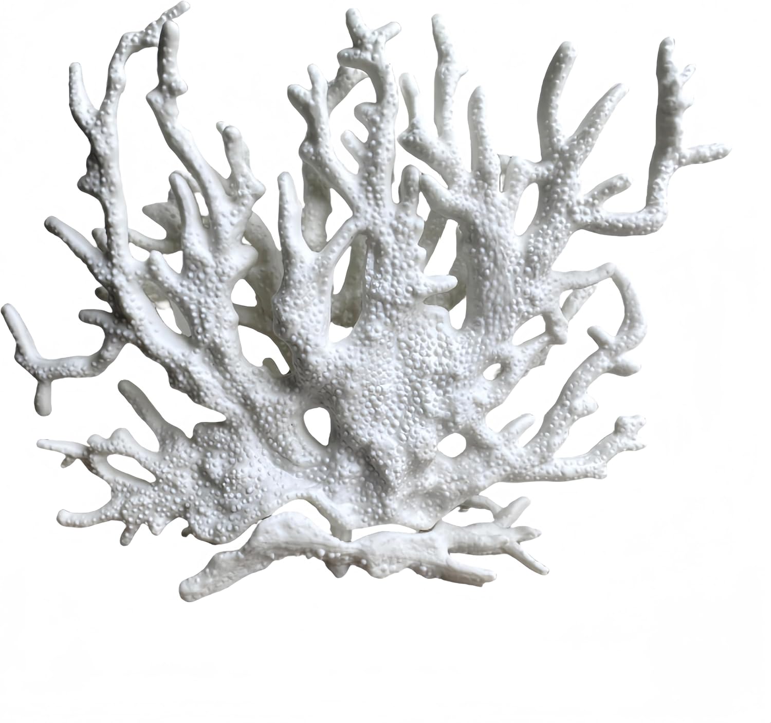 SwandTanpand fish tank coral decoration front view showcasing the white branching resin texture in a clean aquarium setup.