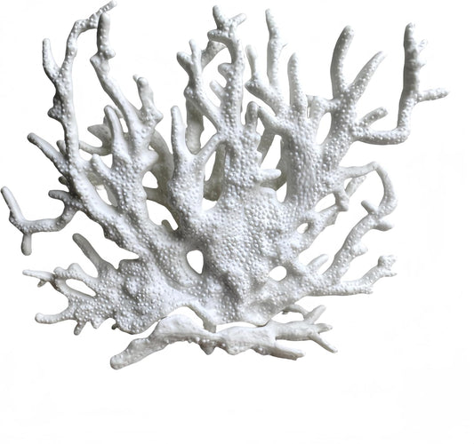 SwandTanpand fish tank coral decoration front view showcasing the white branching resin texture in a clean aquarium setup.