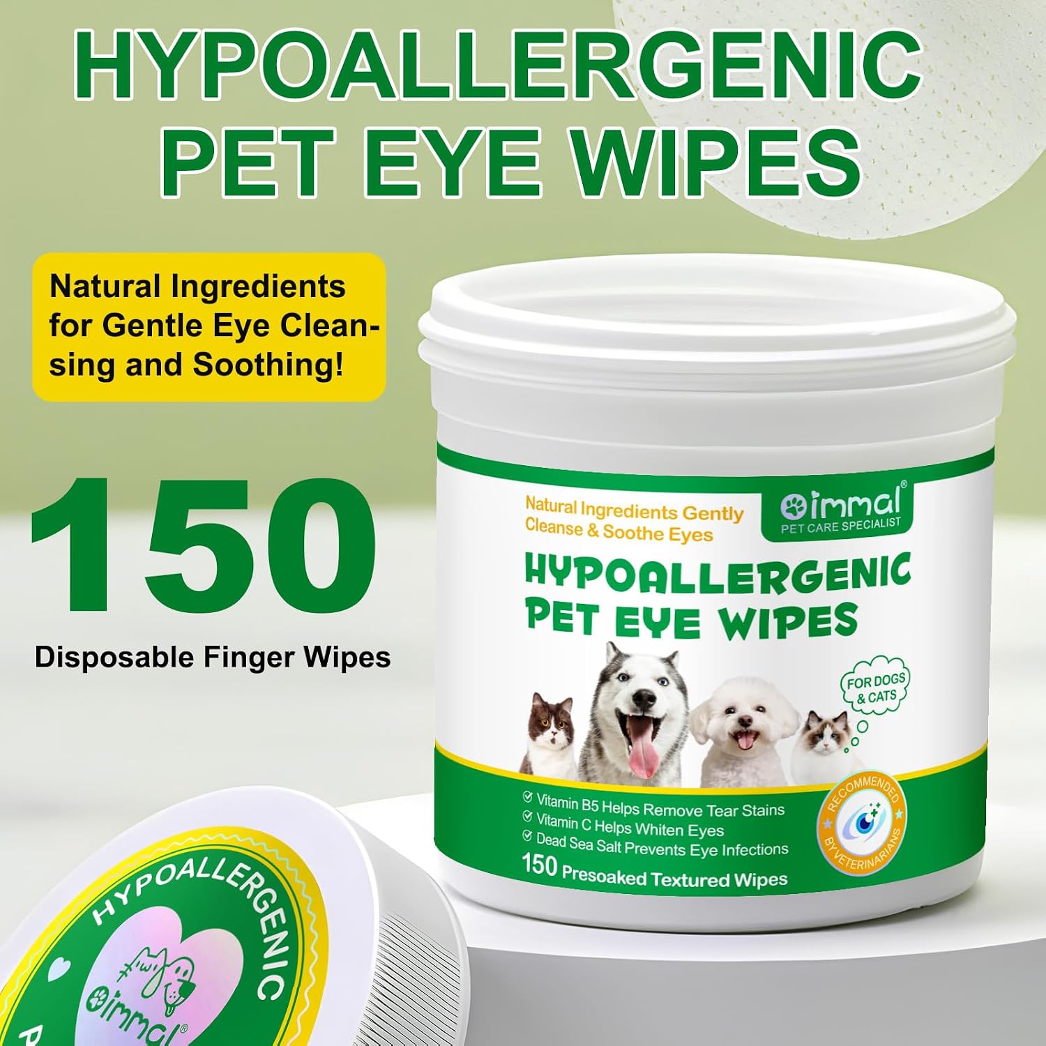 Premium pack of one hundred fifty hypoallergenic pet eye cleansing pads for daily grooming routine