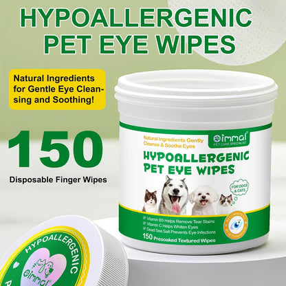 Premium pack of one hundred fifty hypoallergenic pet eye cleansing pads for daily grooming routine