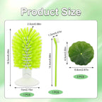 Long-handled turtle tank cleaning brush alongside two large decorative artificial duckweed lotus leaves.