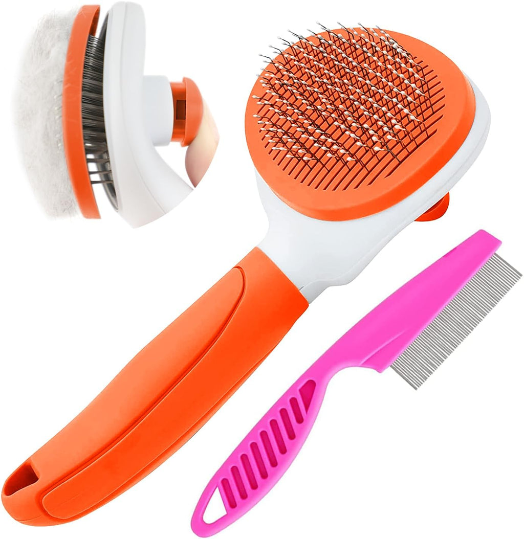 Cat Brushes for Indoor Cats, Dog Brush for Shedding with Metal Cat Comb, Self Cleaning Pet Hair Brush with Release Button for Grooming Kitten(Pink) - Image 10