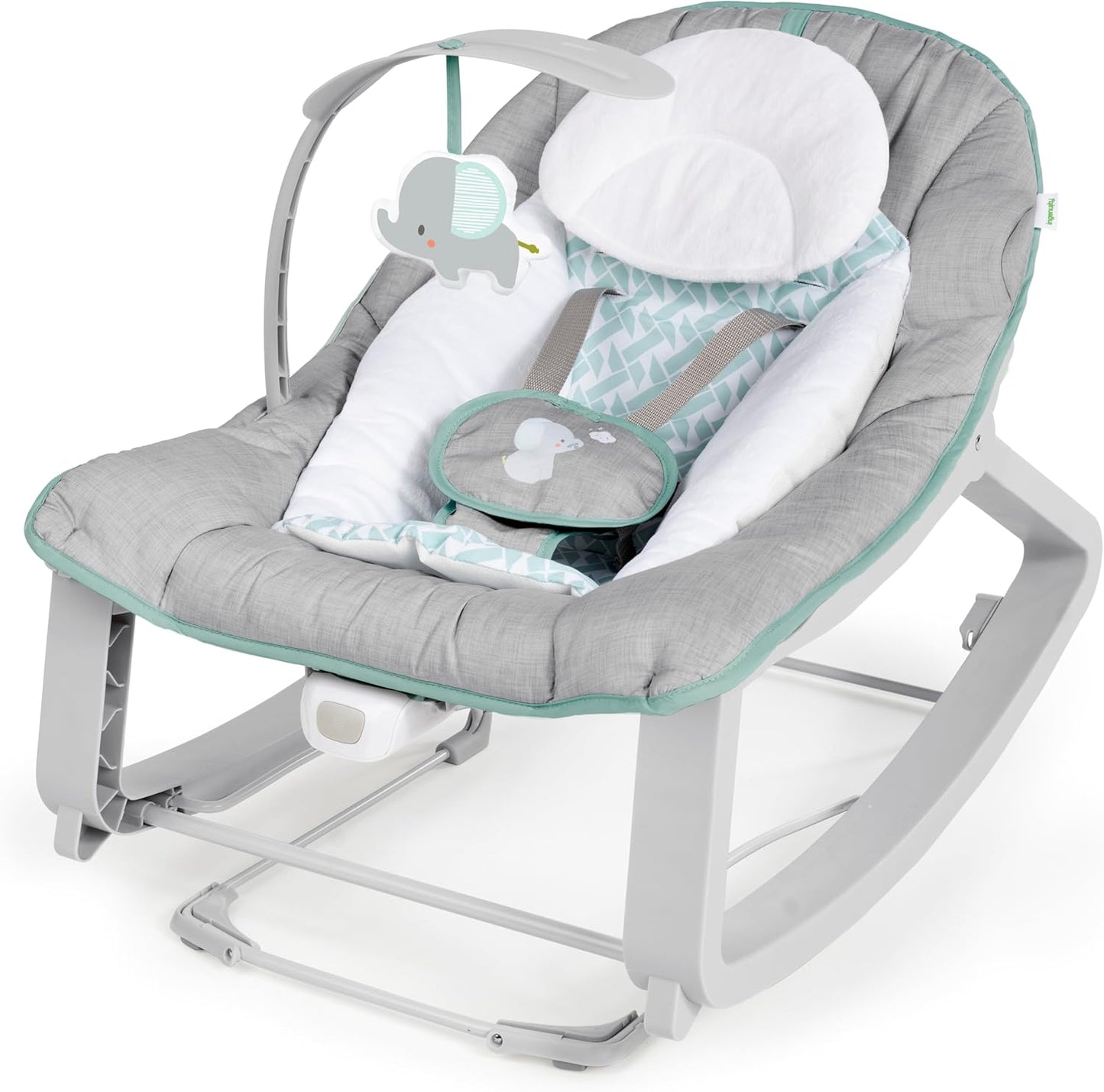 Ingenuity Keep Cozy 3-in-1 baby bouncer front view in Weaver grey and teal