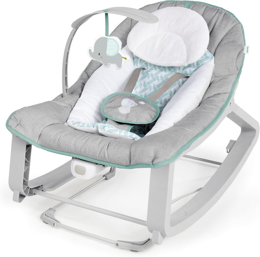Ingenuity Keep Cozy 3-in-1 baby bouncer front view in Weaver grey and teal