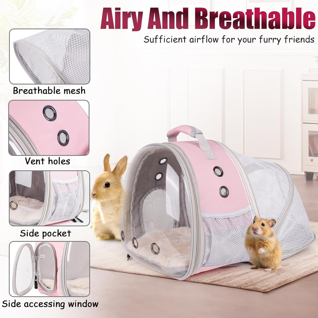 Back Expandable Backpack for Small Animals, Portable Travel Bag Breathable Pet Carrier Cages for Bunny, Guinea Pig, Bearded Dragon, Lizard, Rabbit, Squirrel, Tortoise, Kitten, Sugar Glider - Image 3