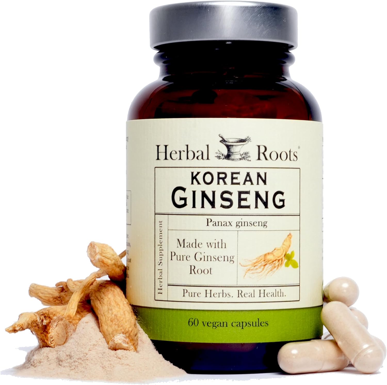 Herbal Roots Organic Korean Ginseng Root 1000mg front view