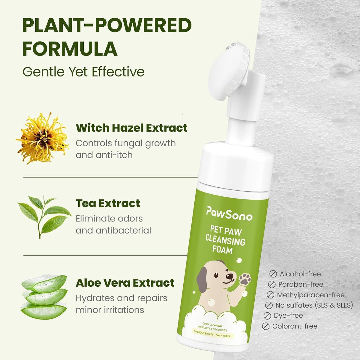 Instructions for using PawSono no-rinse paw cleaning foam