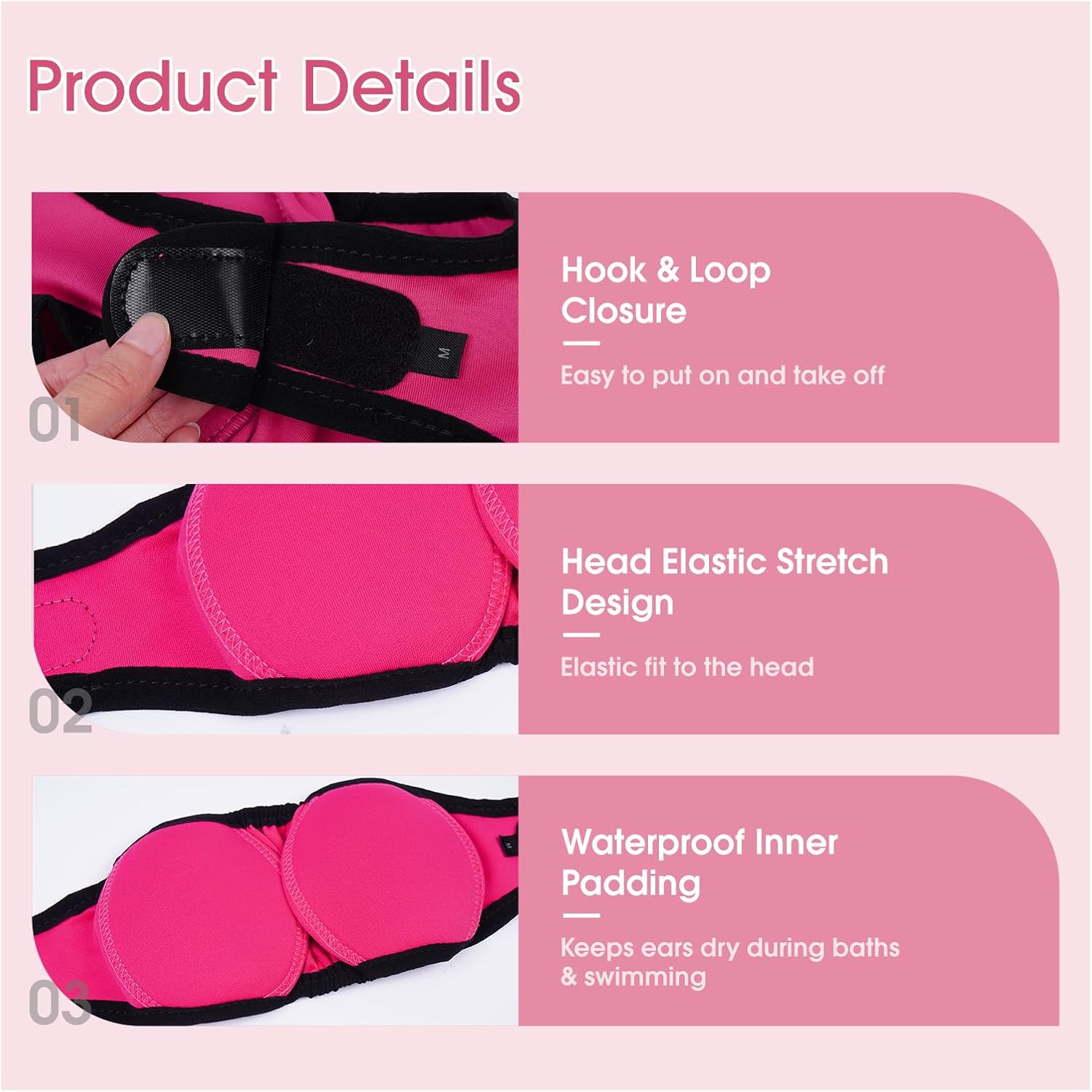 Adjustable no shake ear wraps for dogs in rosered color