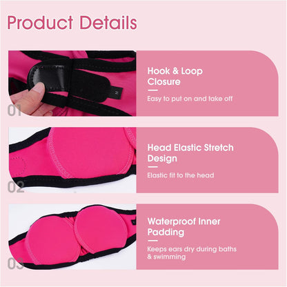 Adjustable no shake ear wraps for dogs in rosered color