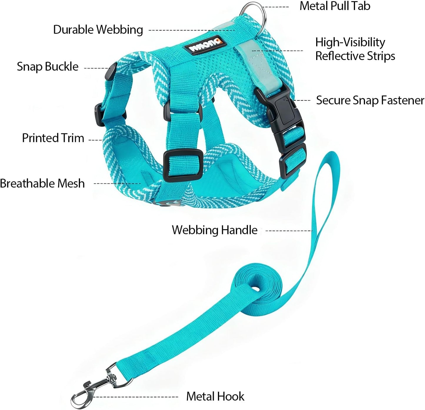 Close up view of the secure dual quick snap buckles on the Wanheart pet harness