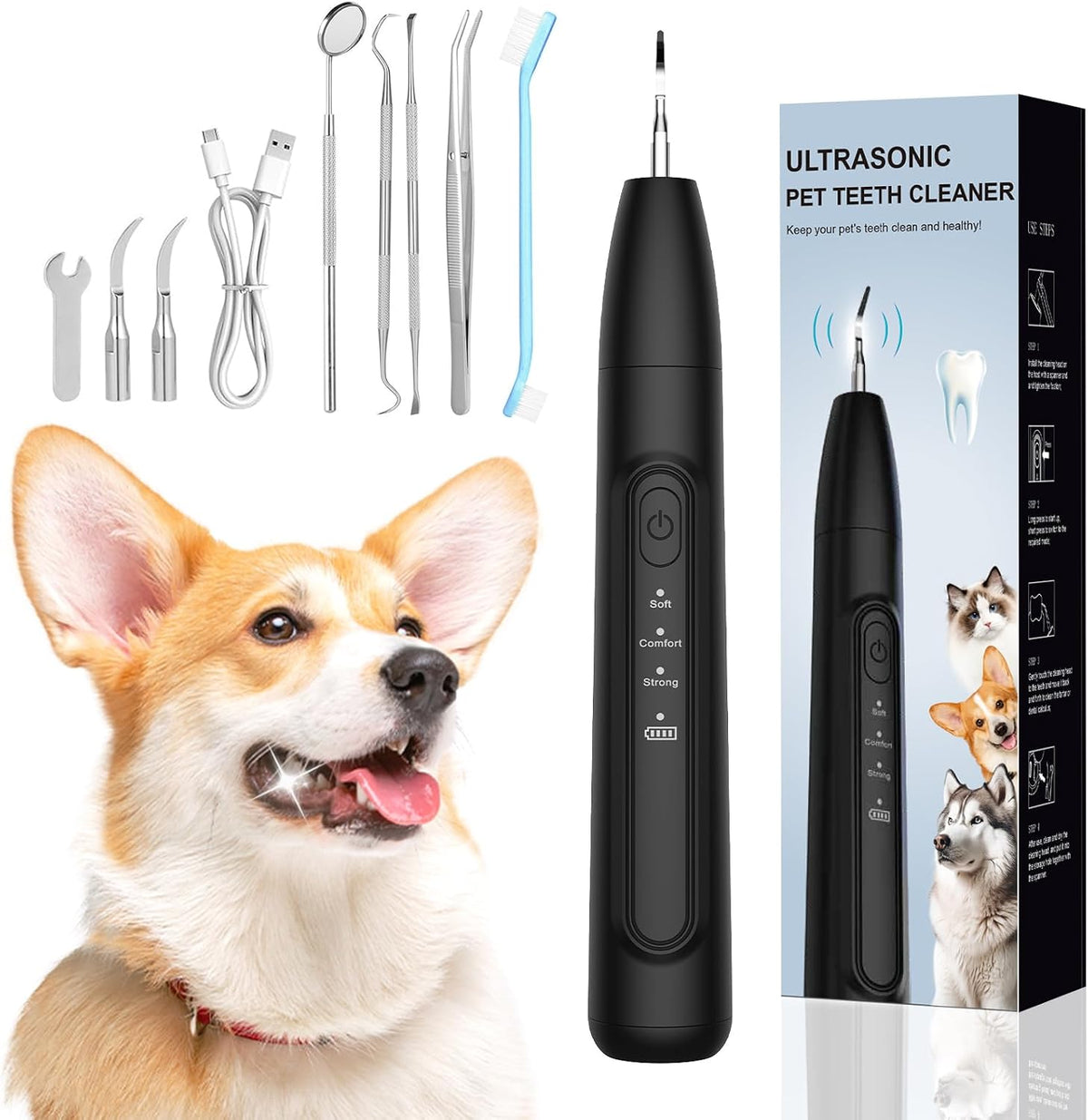 Ultrasonic Dog Plaque Remover Tool, 3 Modes Plaque and Tartar Remover for Dogs, Low Noise Sonic Dog Tartar Remover Dogs Plaque Remover with Toothbrush 2 Cleaning Head for Pet Dental Care, White - Image 10