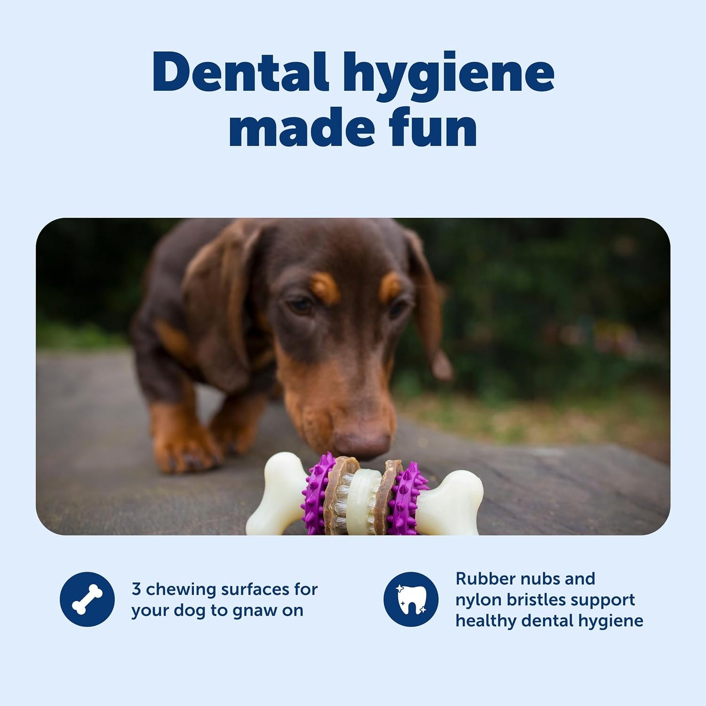 Durable nylon bristles and rubber nubs on PetSafe aggressive chewer toy.