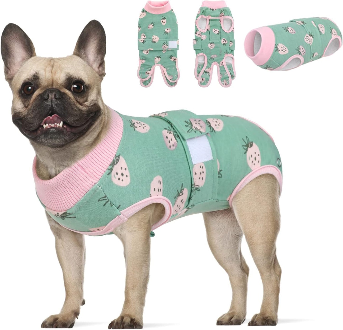 KOESON dog surgery recovery suit front view on a medium dog