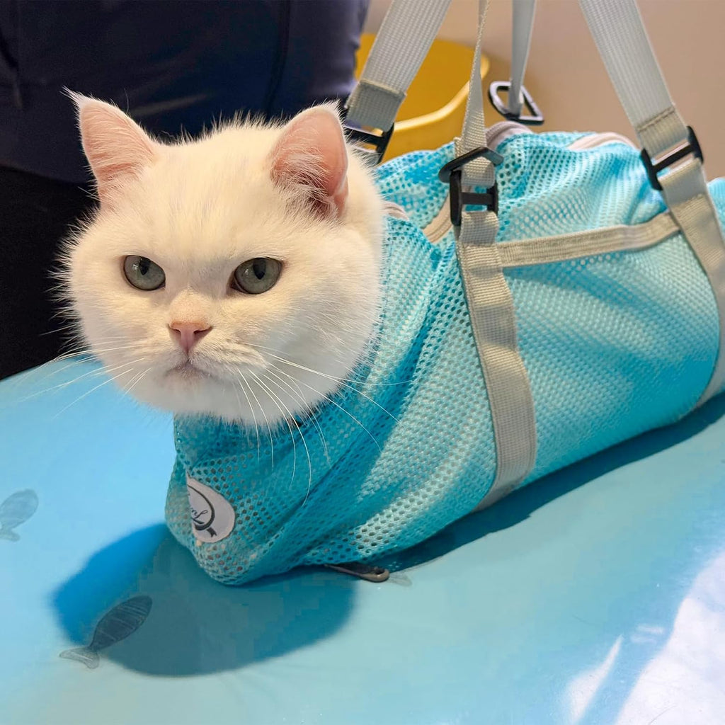 Cinf cat grooming bag with matching adjustable safety muzzle accessory