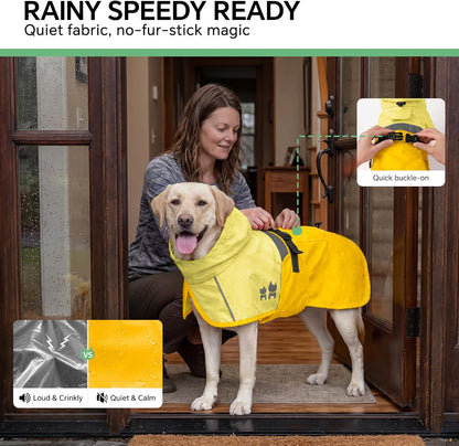 Waterproof pet rain jacket with adjustable hooded design back view