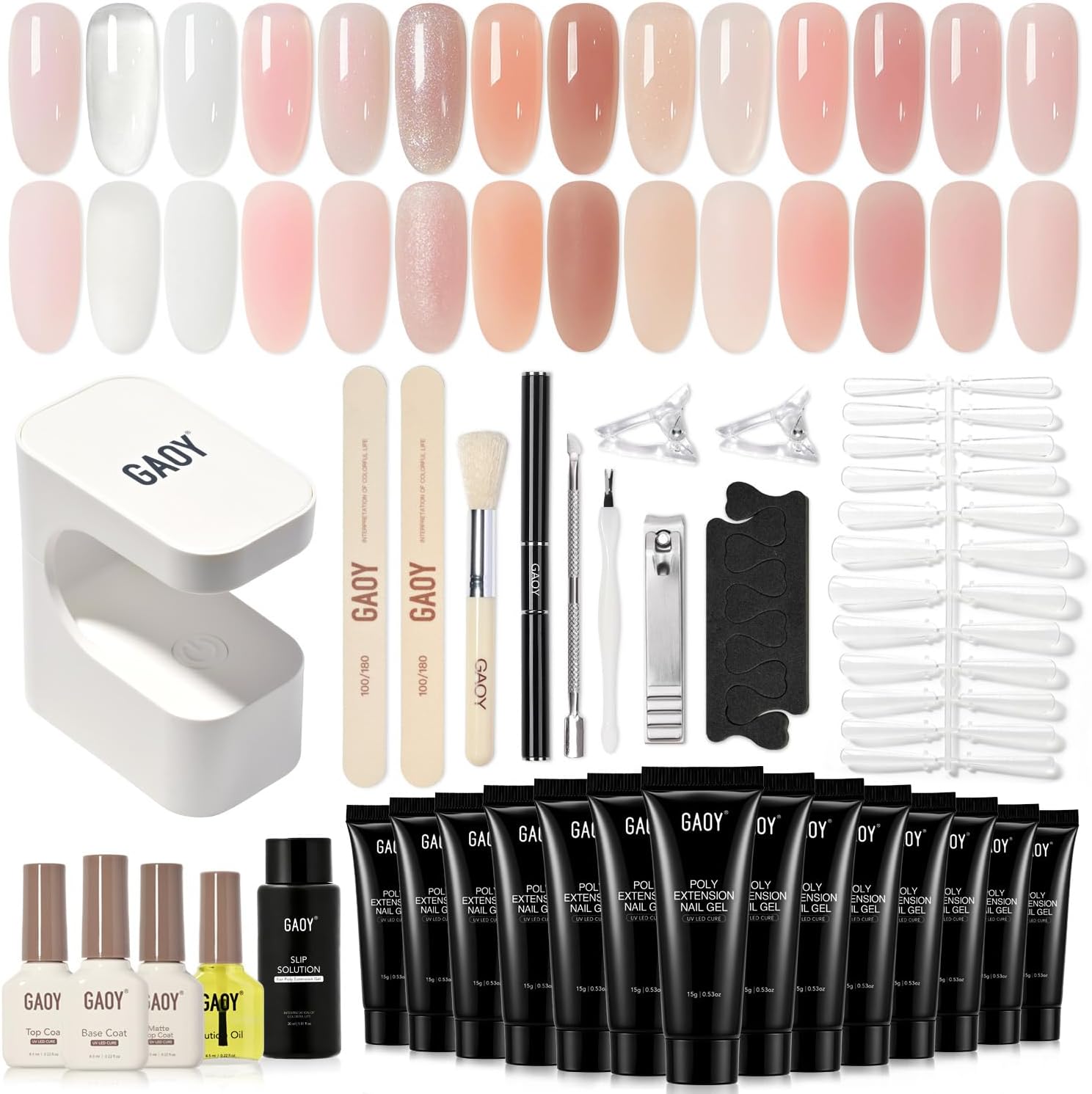 Gaoy Poly Gel Nail Extension Kit with 14 colors and UV light set