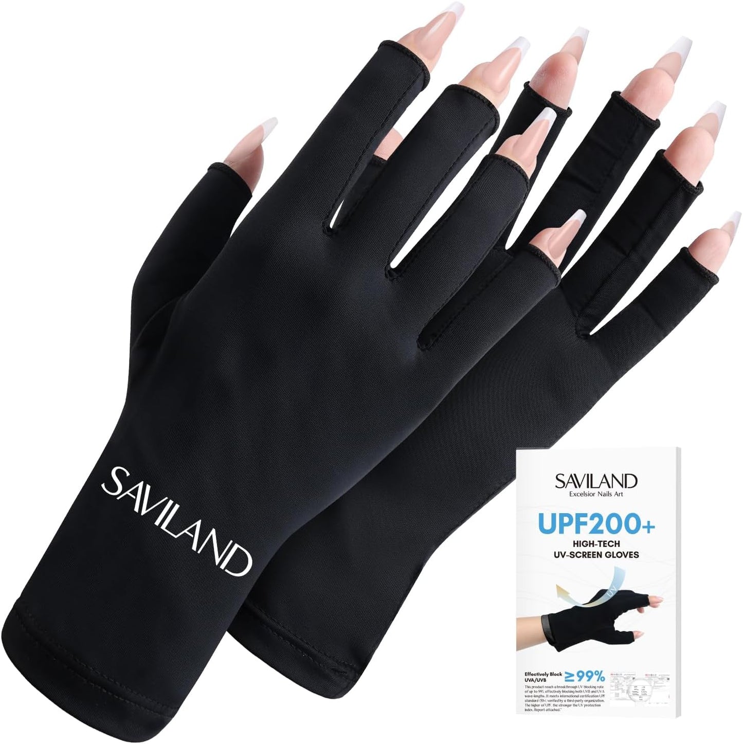Saviland UV gloves for nails black front view