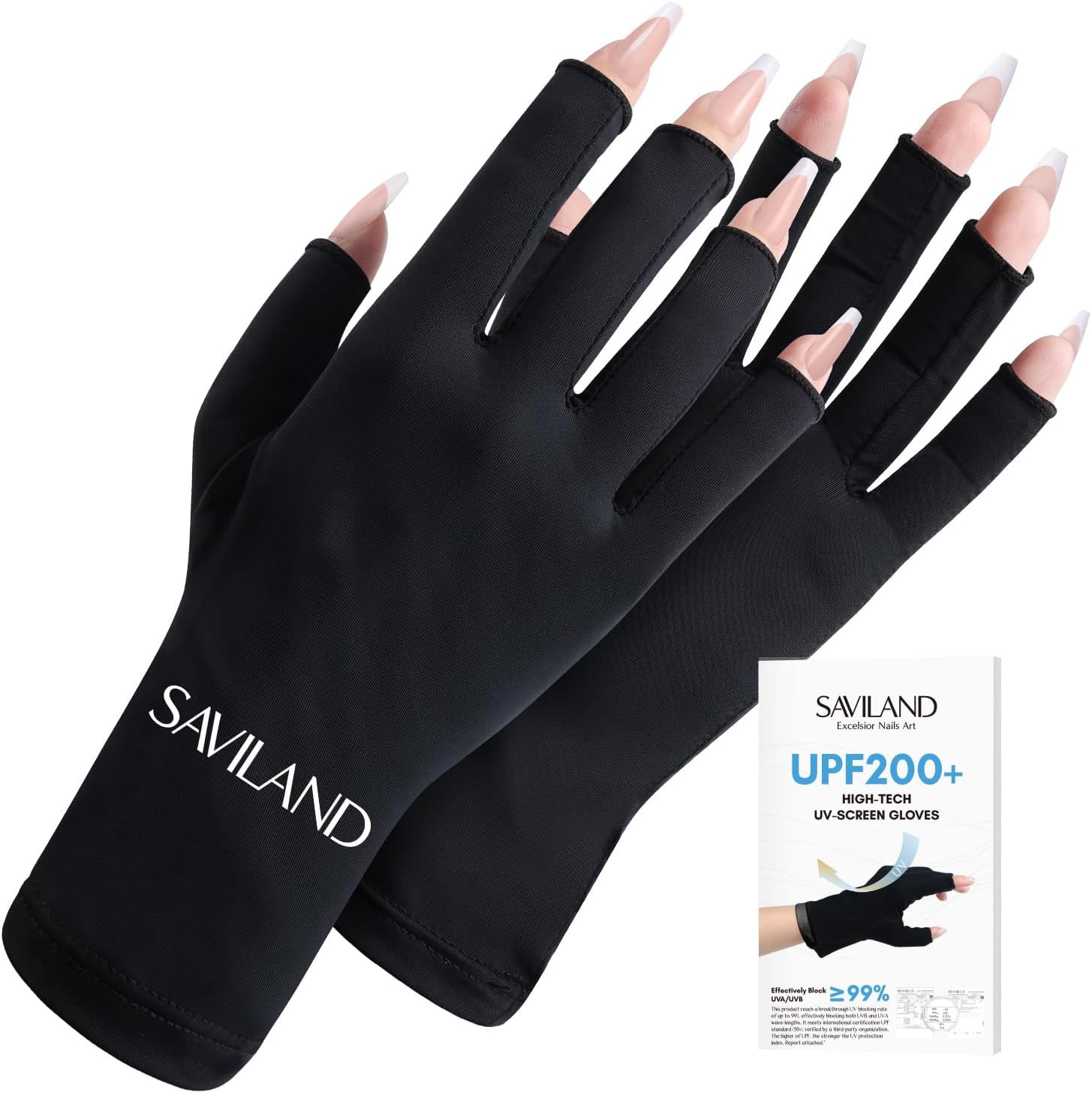 Saviland UV gloves for nails black front view
