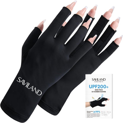 Saviland UV gloves for nails black front view