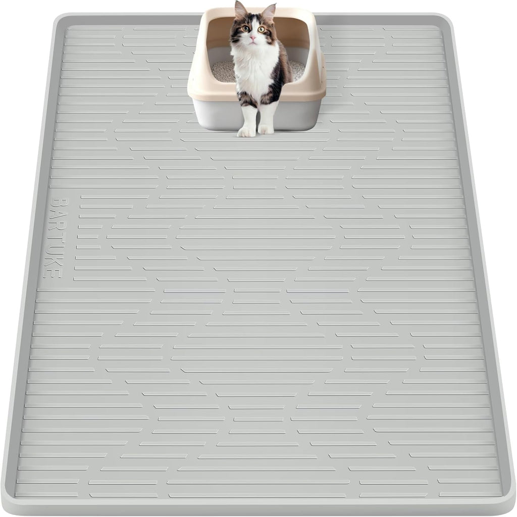 Bartuke silicone cat litter mat front view showcasing grey color and raised scatter control texture.