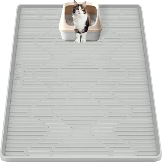 Bartuke silicone cat litter mat front view showcasing grey color and raised scatter control texture.