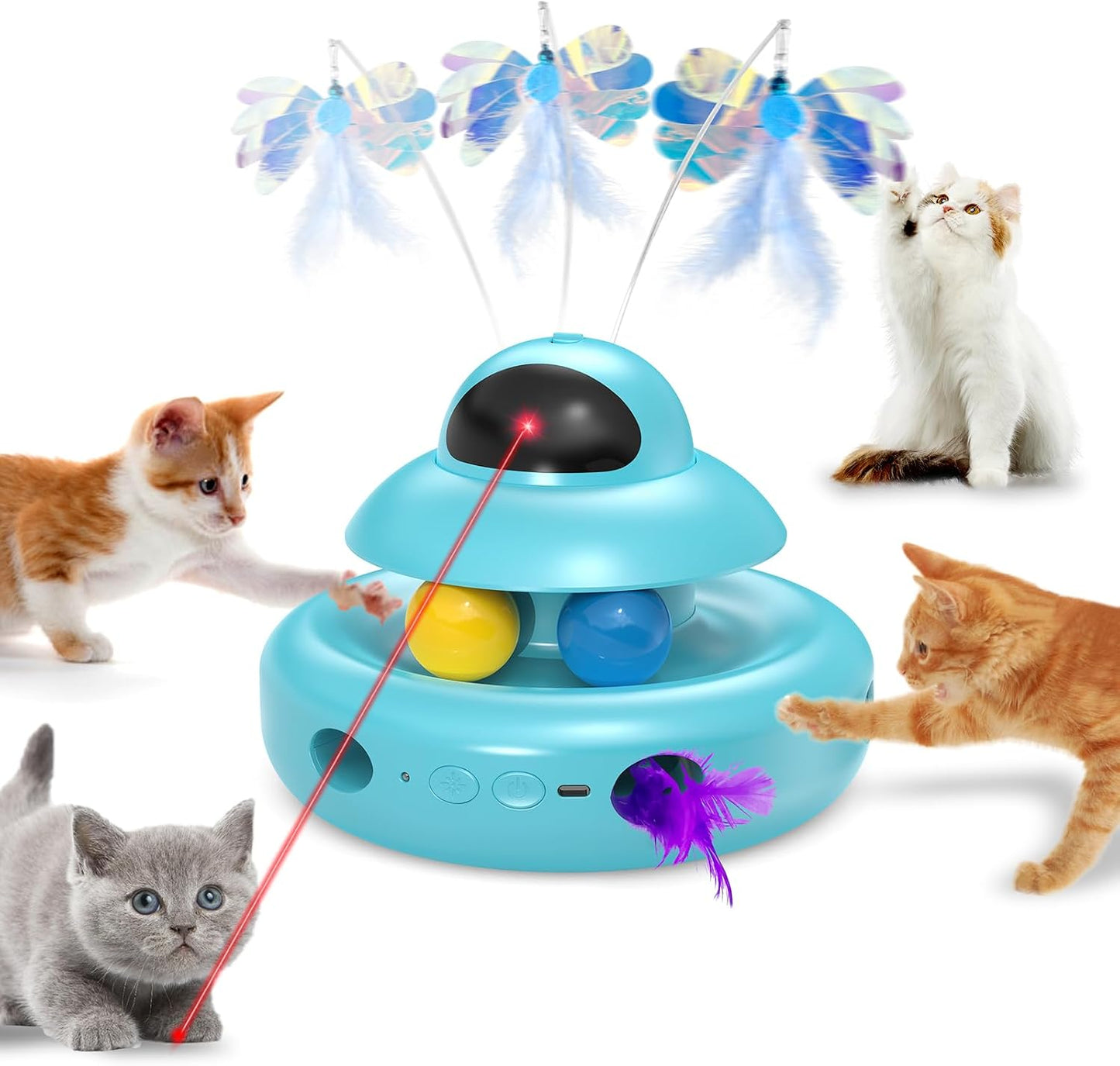 MOHAYA Cat Toy,Purple 4-in-1 Interactive,Cat Toys for Bored Indoor Adult Cats,Electric Flying Butterfly,Rechargeable Automatic Toy,Moving Ambush Feather,Track Balls - Image 9