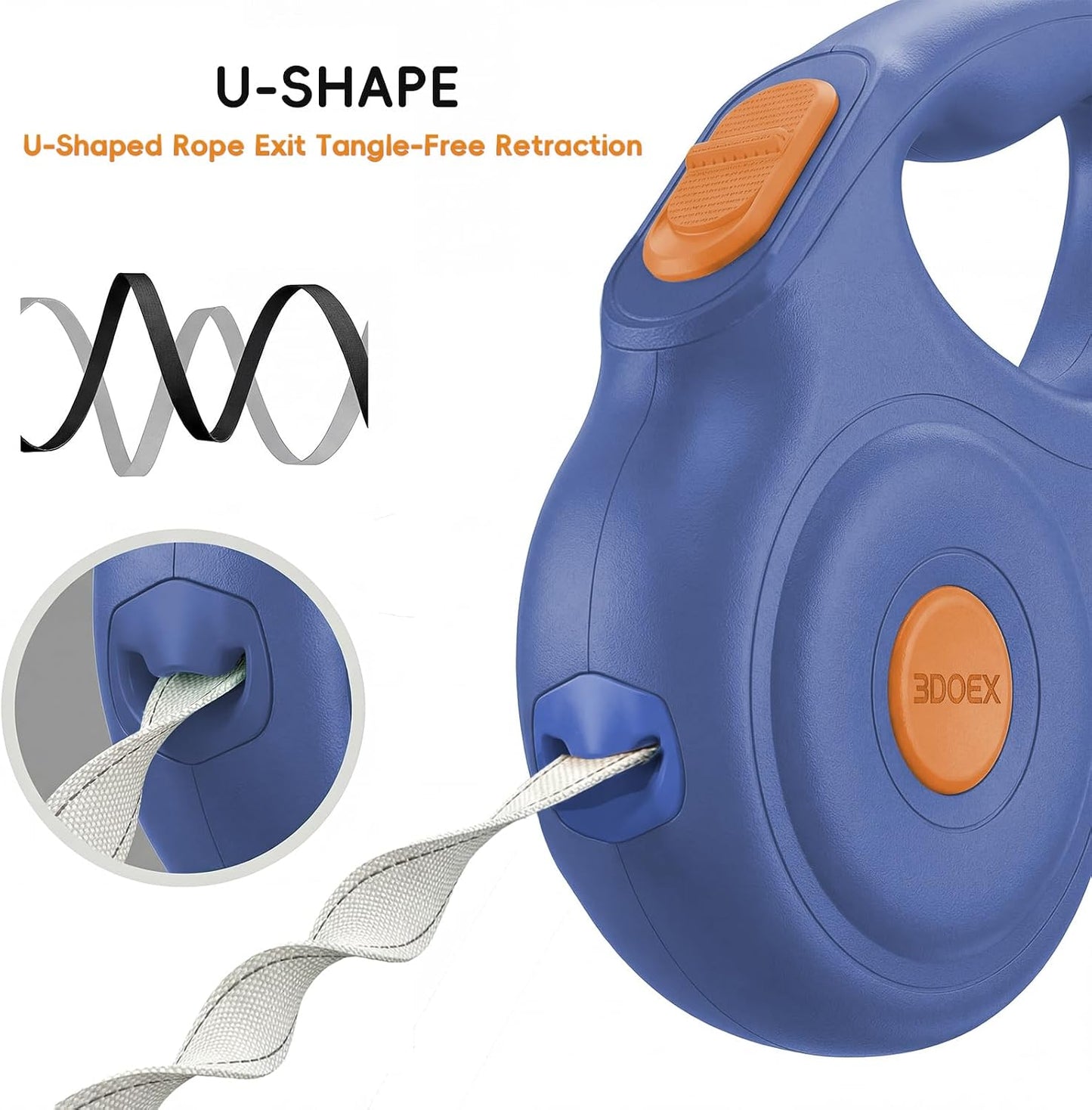Ergonomic anti-slip handle of 3DOEX blue dog leash