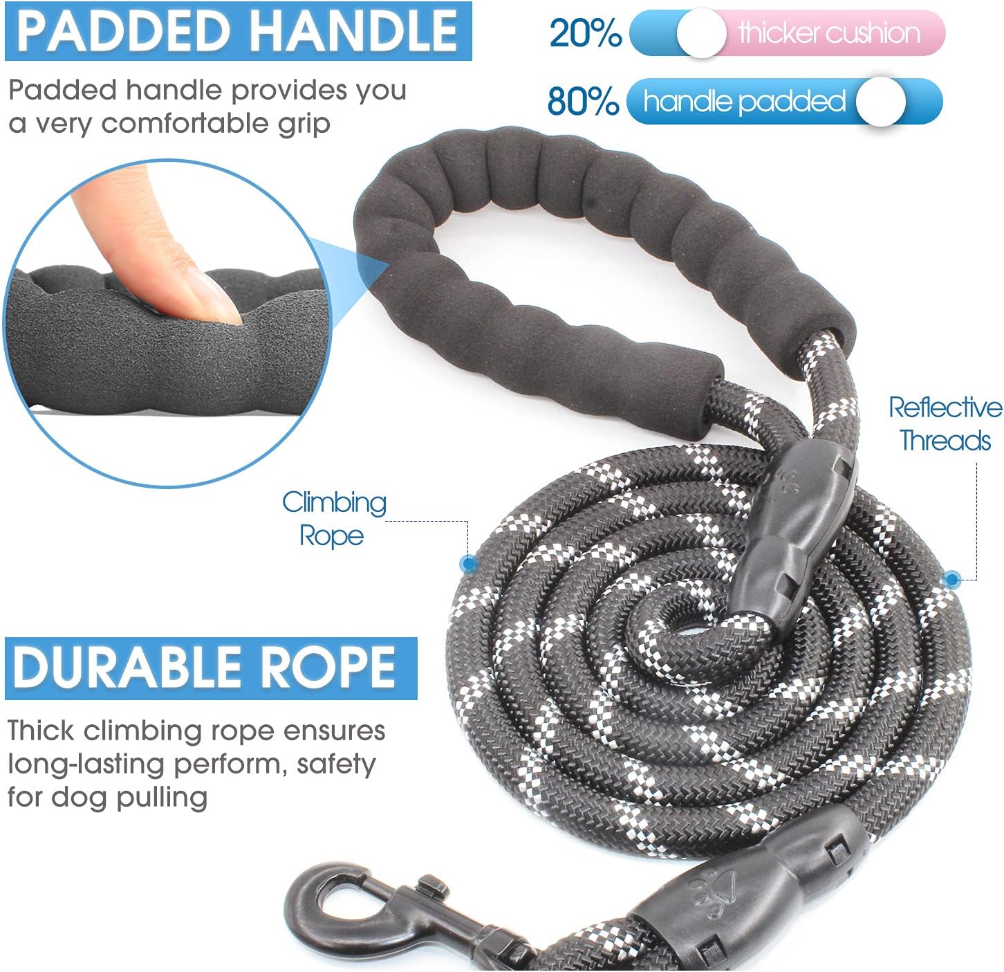 BAAPET reflective dog walking lead heavy duty climbing rope close up