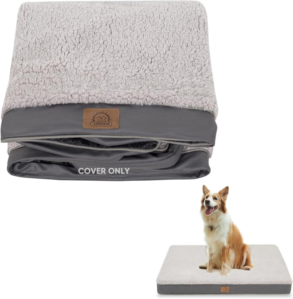 Sunheir washable large dog bed cover front view showing soft plush grey fabric texture.