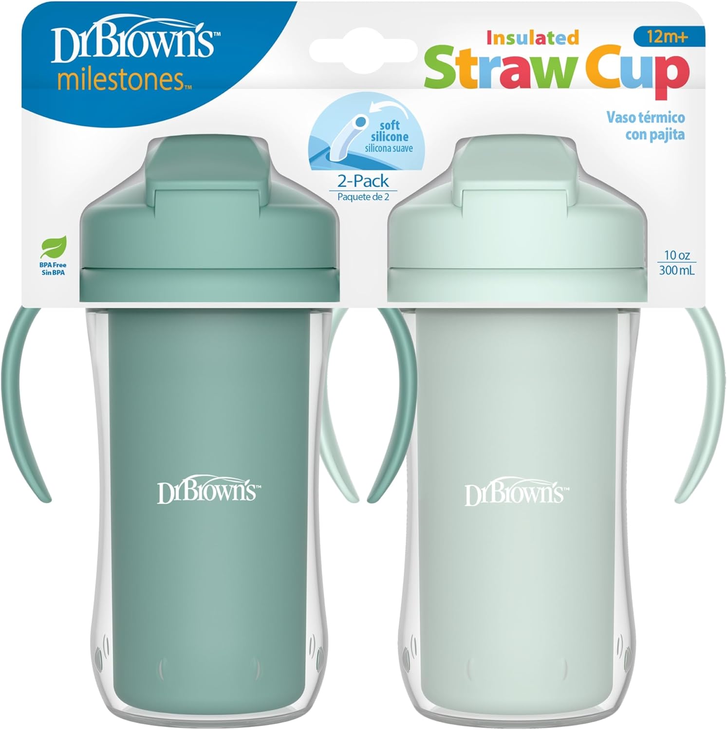Dr. Brown's Milestones Insulated Sippy Cup front view in green