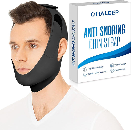 OHALEEP Anti Snore Chin Strap front view for CPAP sleep aid.