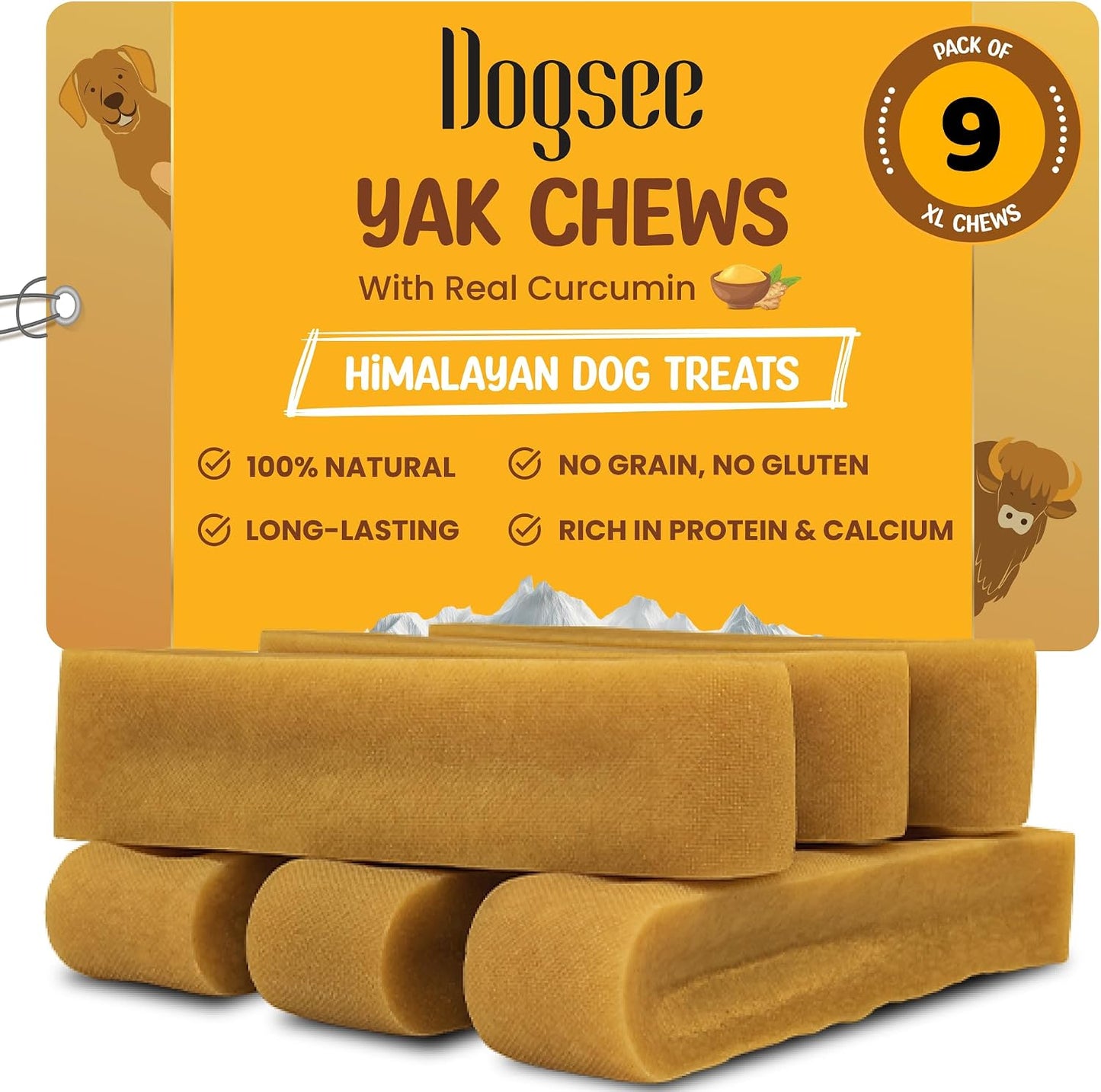 Dogsee Himalayan Yak Cheese Chews with Turmeric 2lb (Medium -12 Pack) 60% Protein Long-Lasting Natural Treats for Dogs Anti-Inflammatory Odorless & Helps with Teeth Cleaning - Image 12