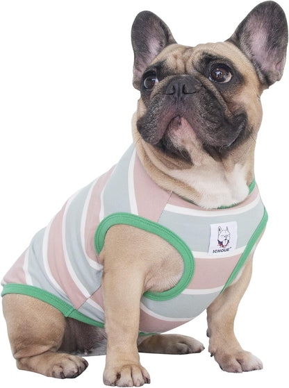 iChoue French Bulldog 100% Breathable Cotton Striped T Shirts Halloween Vest Clothes for Small Dogs Tank Tops Puppy Frenchie Pug English Boston Terrier Pitbull Pink White Stripes - Medium - Image 9