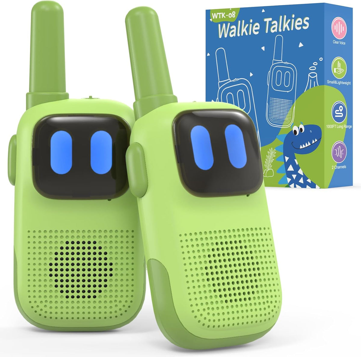 Holiky Kids Walkie Talkies front view of the green two pack handheld radio outdoor toys for children.