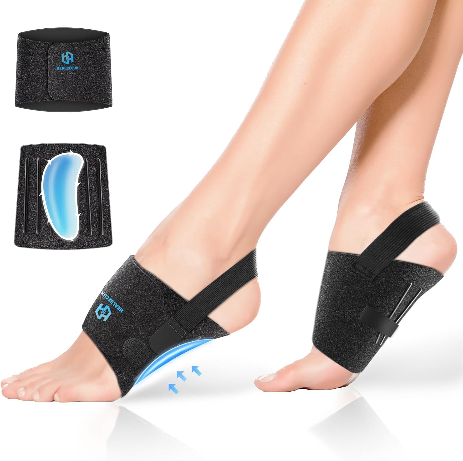 Healrecux Arch Support Braces front view showing gel pad orthotic inserts.