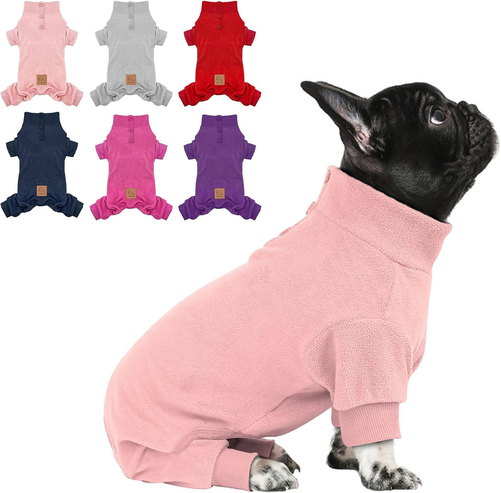 Small dog running in comfortable Cyeollo fleece pajamas