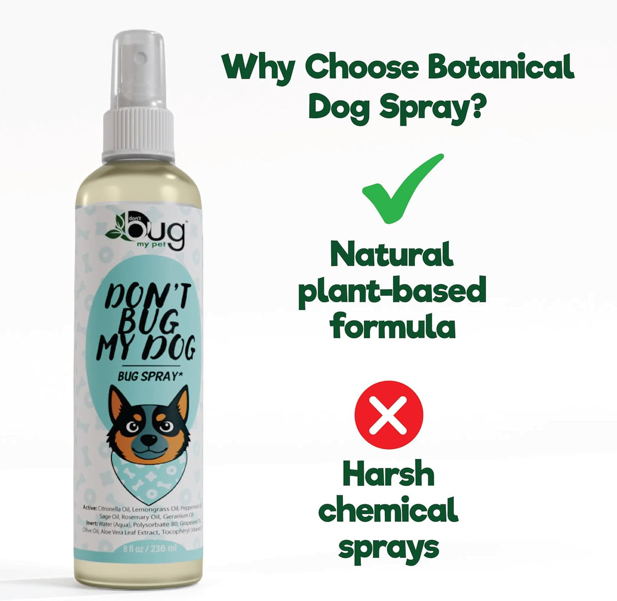 Detailed product label of Dont Bug My Pet spray