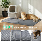 Waterproof gray silicone cat litter mat with raised spill proof border