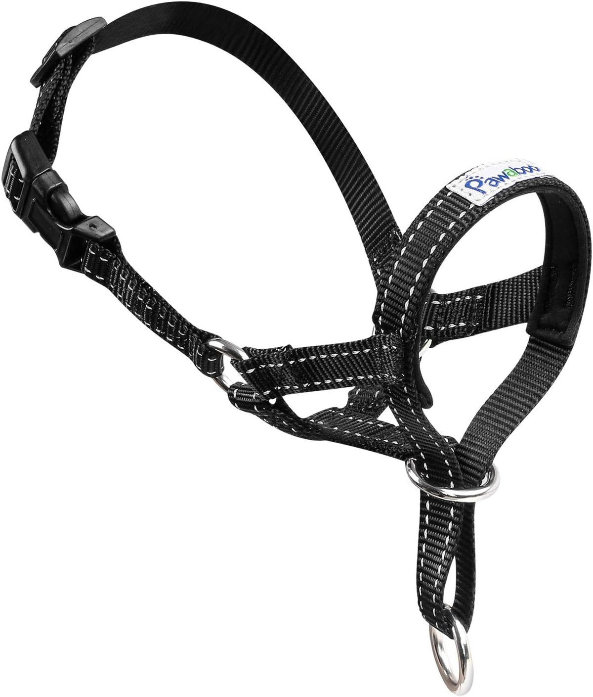 Pawaboo dog head halter collar front view black medium size