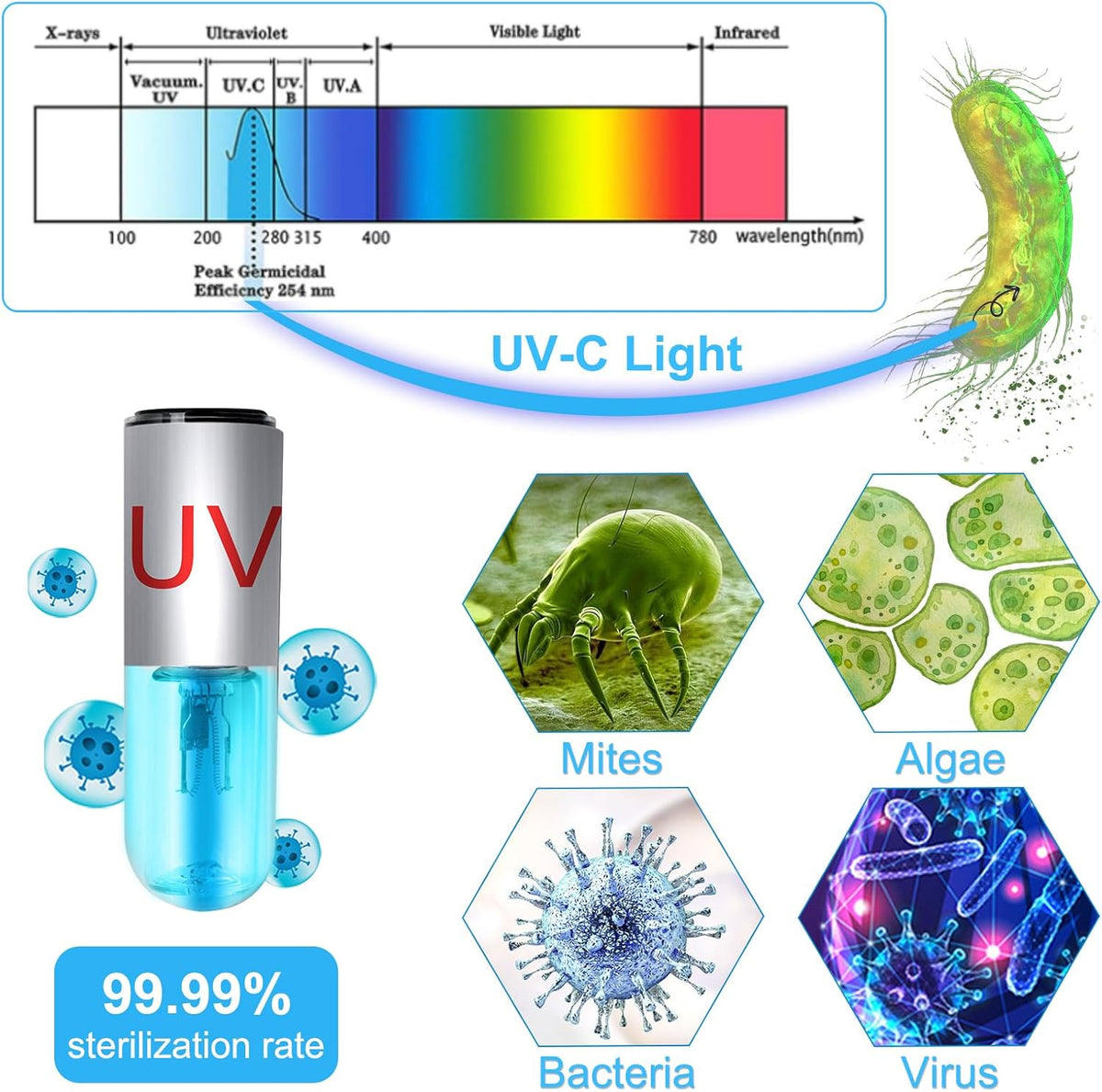 Jahea UV sanitizer light showing submersible design
