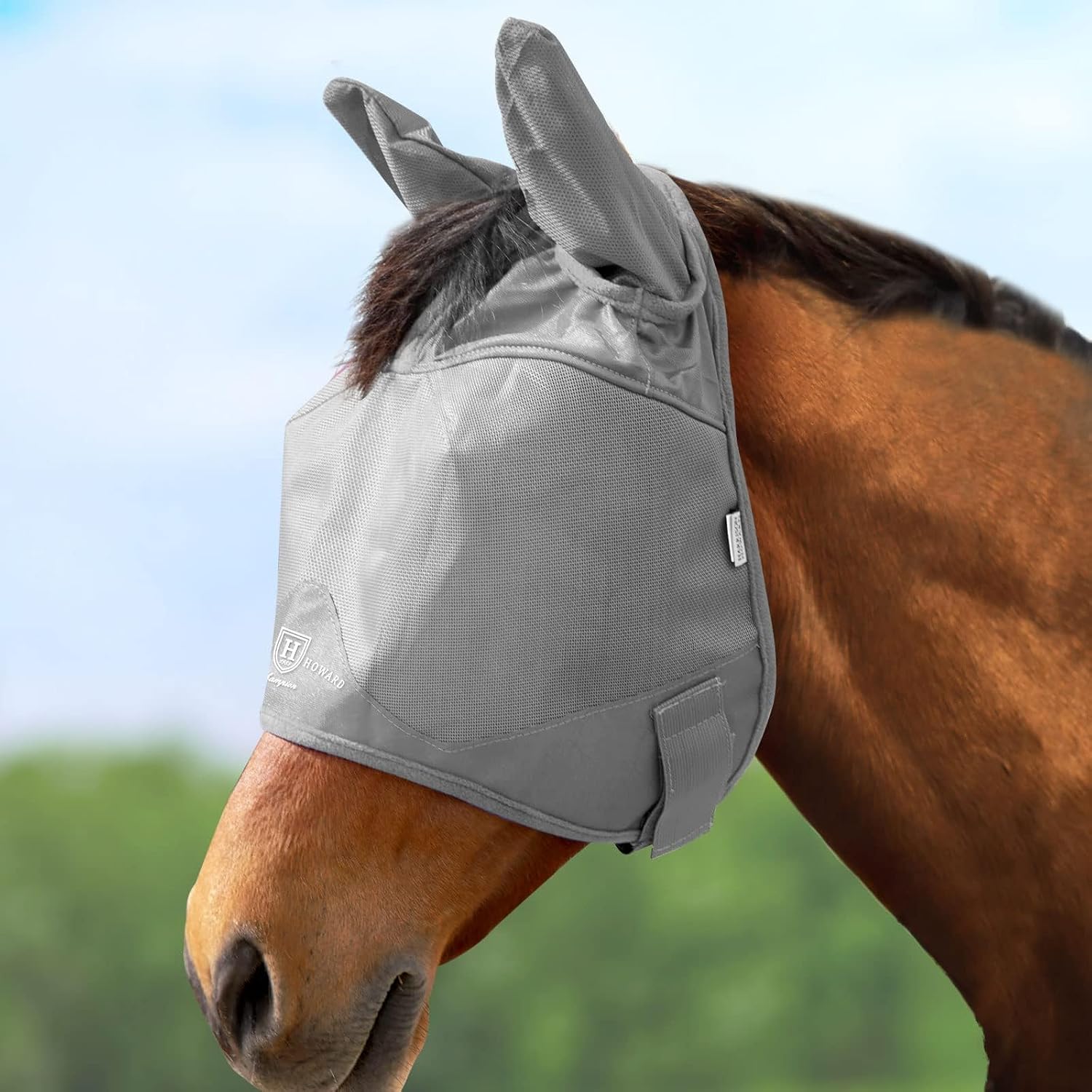 Harrison Howard UV-Proof Multi-Function Fabrics Thick Fleece Padding Horse Fly Mask Half Face with Ears Magenta Arabian Medium - Image 11
