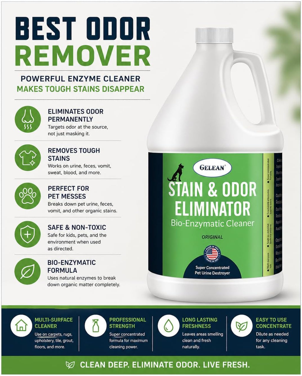 Gelean bio enzymatic urine destroyer one gallon bottle for pet stain removal