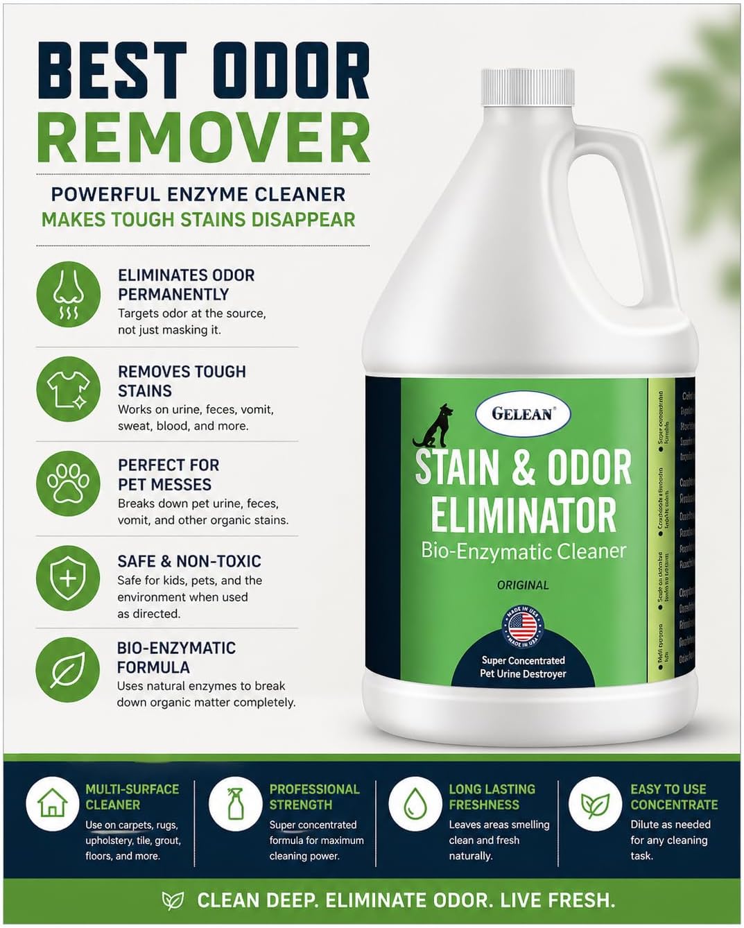 Gelean bio enzymatic urine destroyer one gallon bottle for pet stain removal
