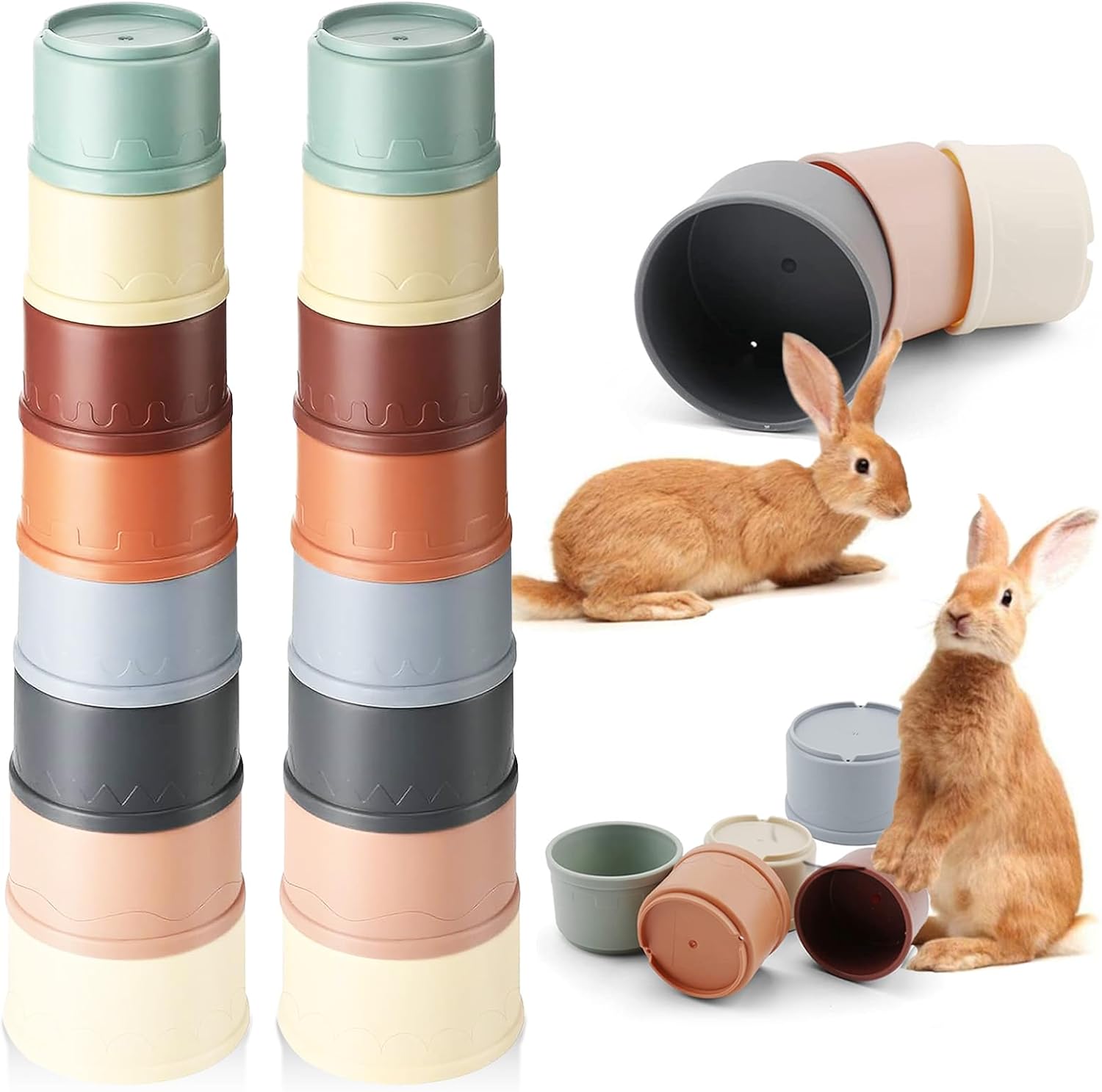 8 Pcs Stacking Cups for Rabbits, Colorful Bunny Toys for Rabbits and Small Animals, Nesting Rabbit Toys of Different Sizes, Bunny Stacking Cups for Hiding Food and Playing - Image 9