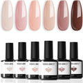 Modelones gel nail polish kit front view showcasing six nude and pink bottles.
