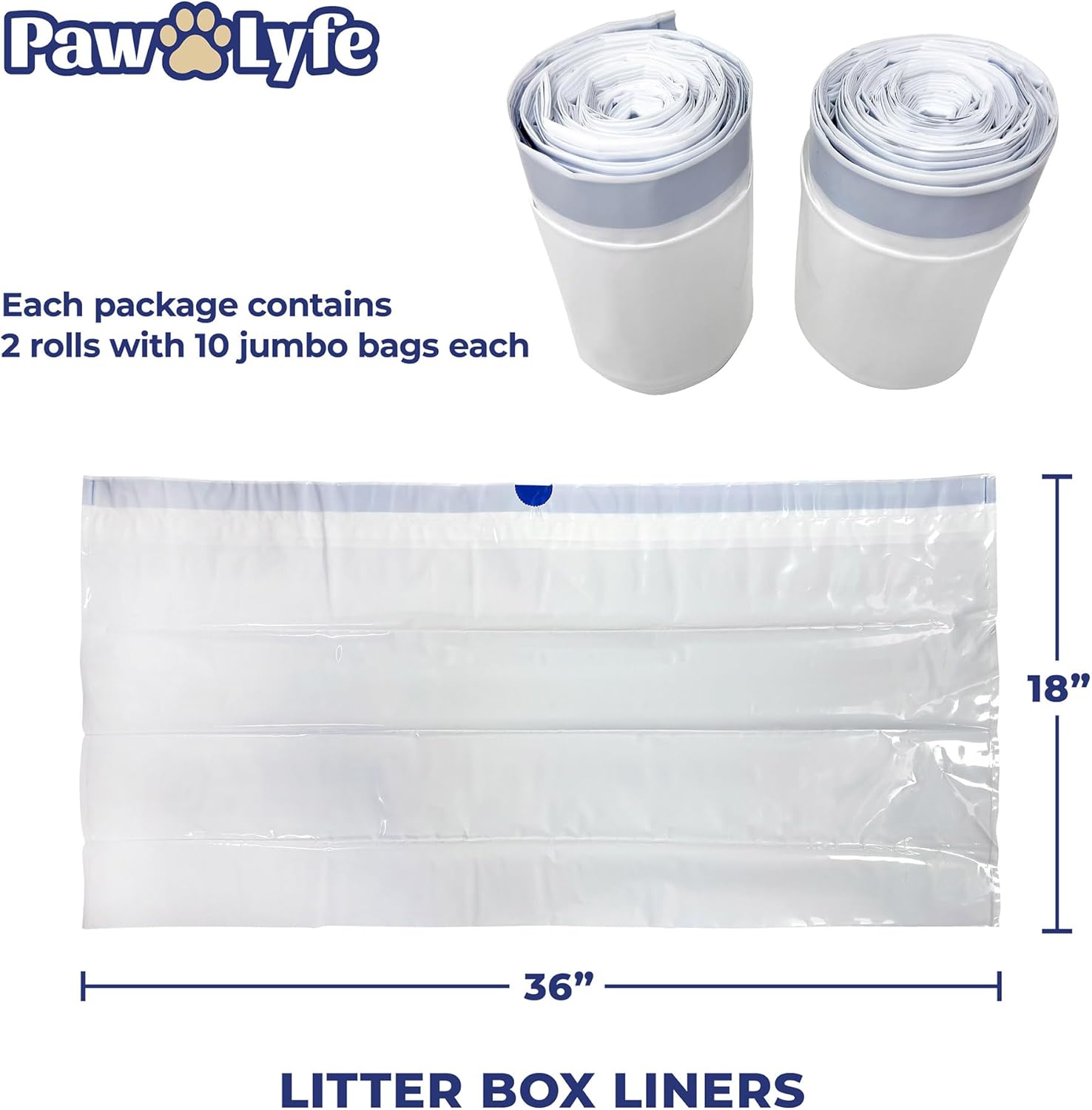 PawLyfe jumbo cat litter bags showing built-in drawstring feature for easy cleanup
