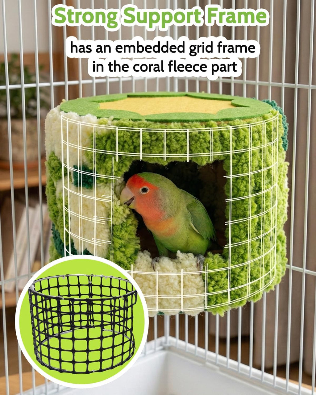 Bird Nest for Cage with Support Frame & Pad, Foot-Friendly Felt - Image 3