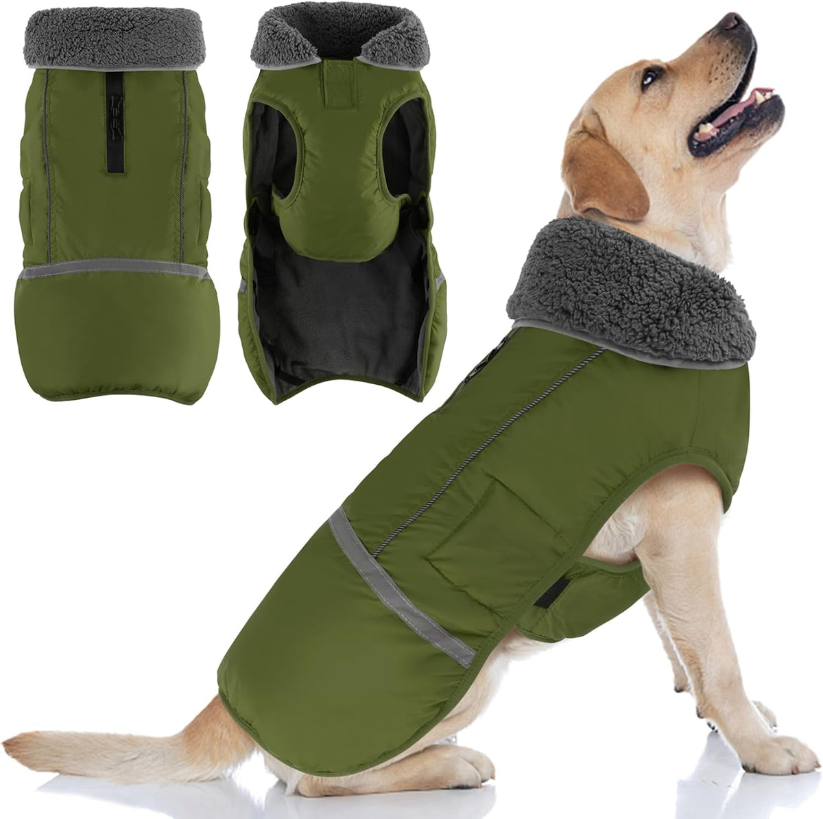 Doglay Dog Coat, Waterproof Dog Jacket Pet Winter Coat for Cold Weather with Thicken Furry Collar, Reflective Puppy Winter Jacket Warm Fleece Lining for Small Medium Large Pets - Image 11